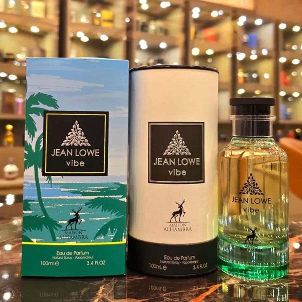 Jean Lowe Vibe de Maison Alhambra, fragancia cítrica aromática con naranja, albahaca, rosa y dátiles. Fresca y magnética.