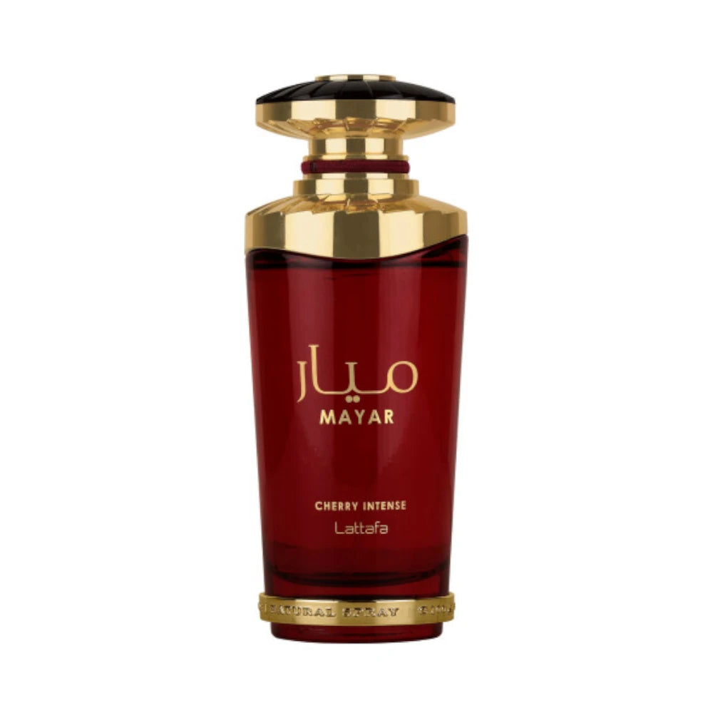 Mayar Cherry de Lattafa, fragancia unisex de carácter dulce y afrutado, perfecta para quienes buscan un aroma jugoso, moderno y con identidad propia.