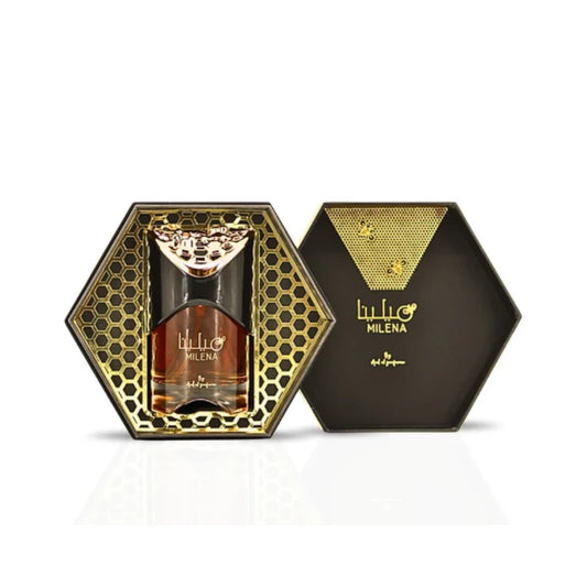 Milena de Ard Al Zaafaran es una fragancia floral luminosa con salida fresca, corazón romántico y fondo cremoso ambarado. Femenina, elegante y sensual.