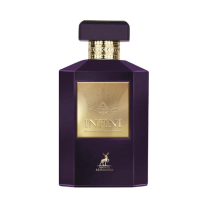 Infini Intoxicating Cherry de Maison Alhambra, fragancia ámbarada  especiada con cereza, pimientas y coñac sobre un fondo de tabaco, vainilla, haba tonka, cedro y pachulí. Oscura y sensual.