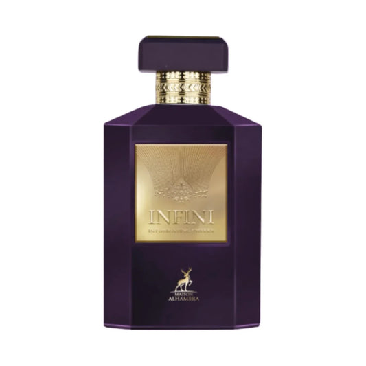 Infini Intoxicating Cherry de Maison Alhambra, fragancia ámbarada  especiada con cereza, pimientas y coñac sobre un fondo de tabaco, vainilla, haba tonka, cedro y pachulí. Oscura y sensual.