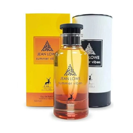 Jean Lowe Summer Vibes de Maison Alhambra, fragancia cítrico aromática con salida fresca, corazón herbal y fondo afrutado suave con almizcle. Luminosa y veraniega.