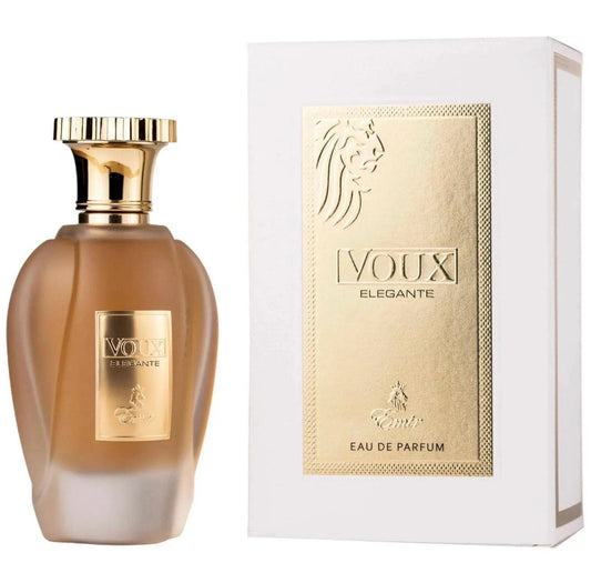 Voux Elegante de Paris Corner, fragancia ambarada especiada con lavanda y bergamota, corazón cálido y fondo de vainilla, tabaco y haba tonka. Sofisticada.