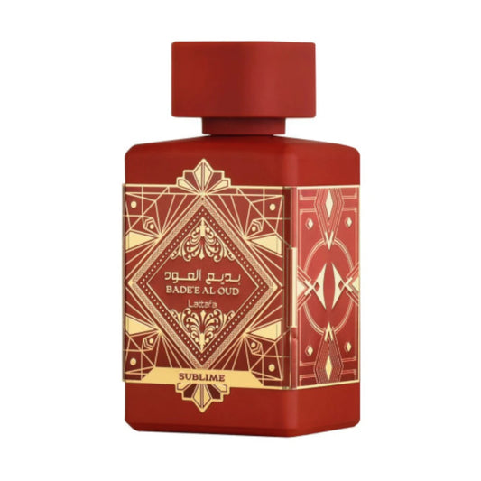 Bade'e Al Oud Sublime de Lattafa, fragancia afrutada y floral con fondo dulce y musgoso. Ideal para un estilo sofisticado, cálido y encantador.