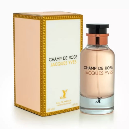 Champ De Rose de Fragrance World, fragancia floral y empolvada con rosas, frutas y almizcle blanco. Ideal para un estilo romántico y refinado.