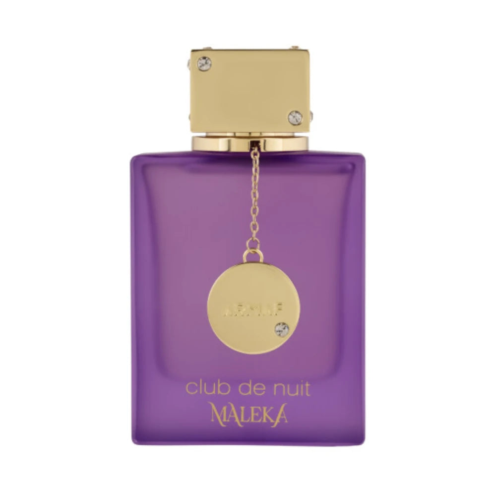 Club De Nuit Maleka de Armaf, fragancia floral y afrutada con fondo dulce y moderno. Ideal para mujeres con estilo, seguridad y sensualidad vibrante.