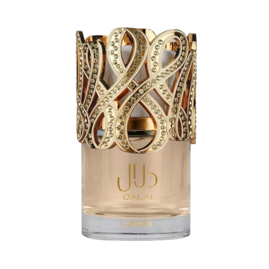 Dalal de Lattafa Perfumes, fragancia floral frutal con salida de manzana y mandarina, corazón floral suave y fondo de vainilla, almizcle y musgo de roble. Dulce y elegante.