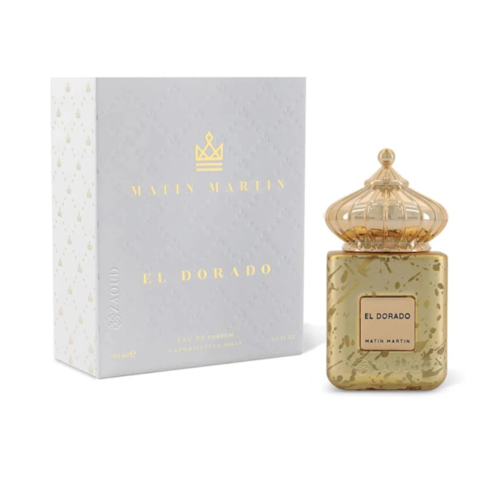 El Dorado de Matin Martin, fragancia floral frutal con salida frutal luminosa, corazón floral aterciopelado y fondo suave de sándalo, rosa y almizcle. Elegante.