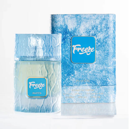Freeze de Riiffs Perfumes, fragancia aromática cítrica con menta, cítricos, nieve, hielo, jengibre, té, salvia, Ambermax™, peonía y cedro. Fresca y energizante.