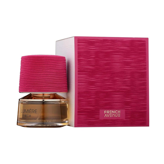 Lumiere Elle de Fragrance World, fragancia femenina con notas frutales, florales y especiadas. Ideal para un estilo elegante, vibrante y luminoso.