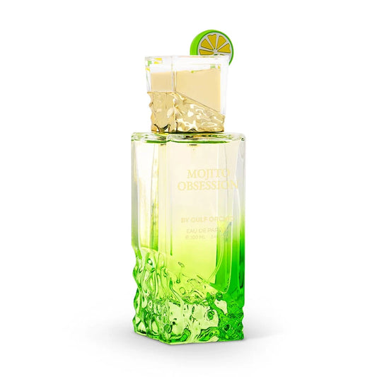 Mojito Obsession de Gulf Orchid, perfume cítrico con menta, frutas tropicales, flores y azúcar. Refrescante, vibrante y con un toque exótico.