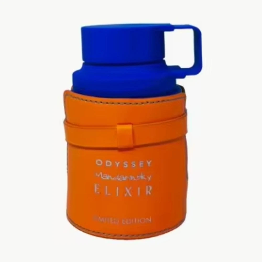 Odyssey Mandarin Sky Elixir de Armaf, fragancia cítrica y especiada con caramelo, azafrán y ambroxan. Ideal para quienes buscan un aroma audaz y moderno.