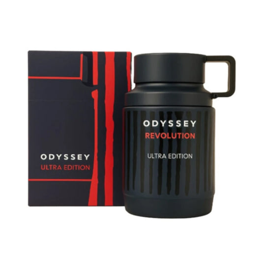 Odyssey Revolution de Armaf, fragancia afrutada, dulce y especiada con fondo intenso. Ideal para quienes buscan impacto y personalidad audaz.