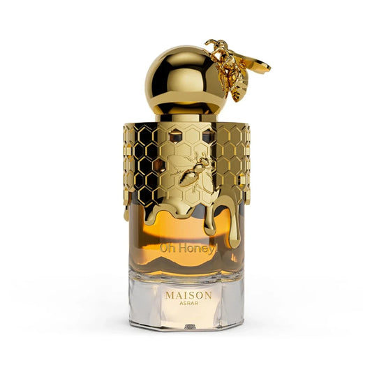Oh Honey de Maison Asrar, fragancia floral y golosa con miel, vainilla y flores blancas. Perfecta para un estilo dulce, suave y encantador.