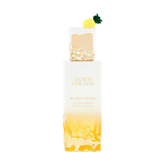 Perfume Tahiti Colada de Gulf Orchid, frasco de 100 ml, fragancia floral frutal con piña, coco y vainilla.