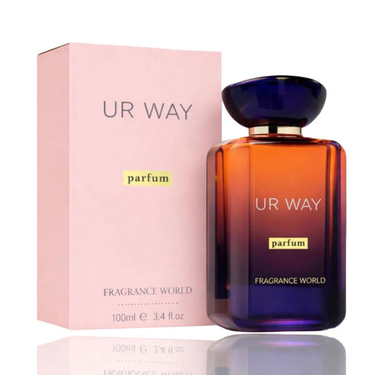 Ur Way de Fragrance World, fragancia floral con salida cítrica, corazón de nardo y ambreta y fondo de almizcle, vainilla y cedro. Femenina y envolvente.