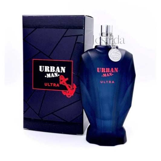 Urban Man Ultra de Fragrance World, fragancia especiada y aromática con notas frutales y fondo cálido. Ideal para un estilo masculino y magnético.