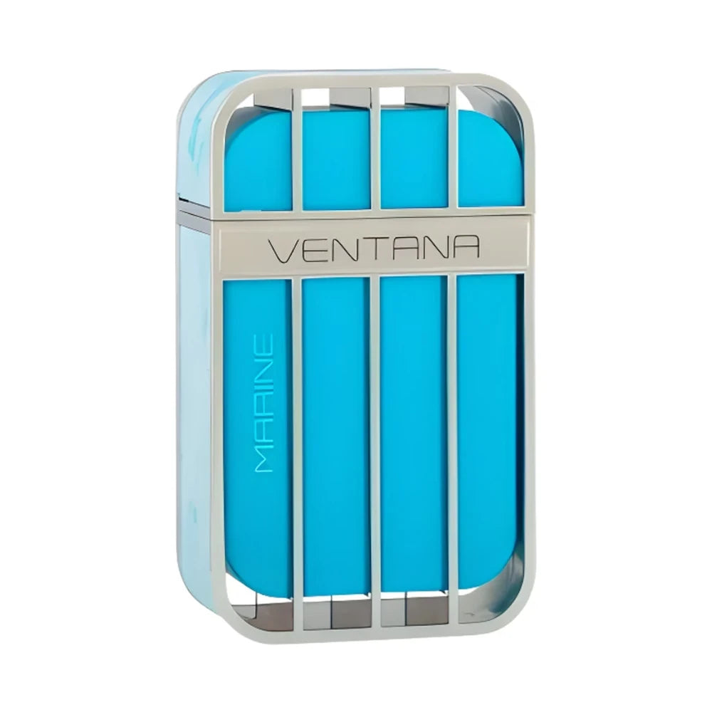 Ventana Marine de Armaf, fragancia aromática marina con cítricos mediterráneos, jengibre, neroli y un fondo de té chino, sándalo y maderas nobles. Fresca y elegante.