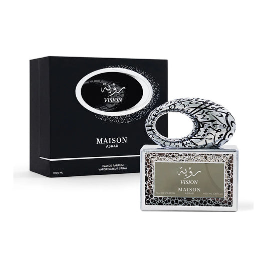 Vision de Maison Asrar, fragancia cítrica y aromática con té blanco, albahaca y ámbar gris. Ideal para un estilo fresco, limpio y sofisticado.